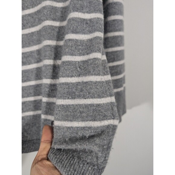 Talbots Sweater Women Sz Petite M Grey Striped 100% Cashmere Crew Neck Pullover - Picture 6 of 8
